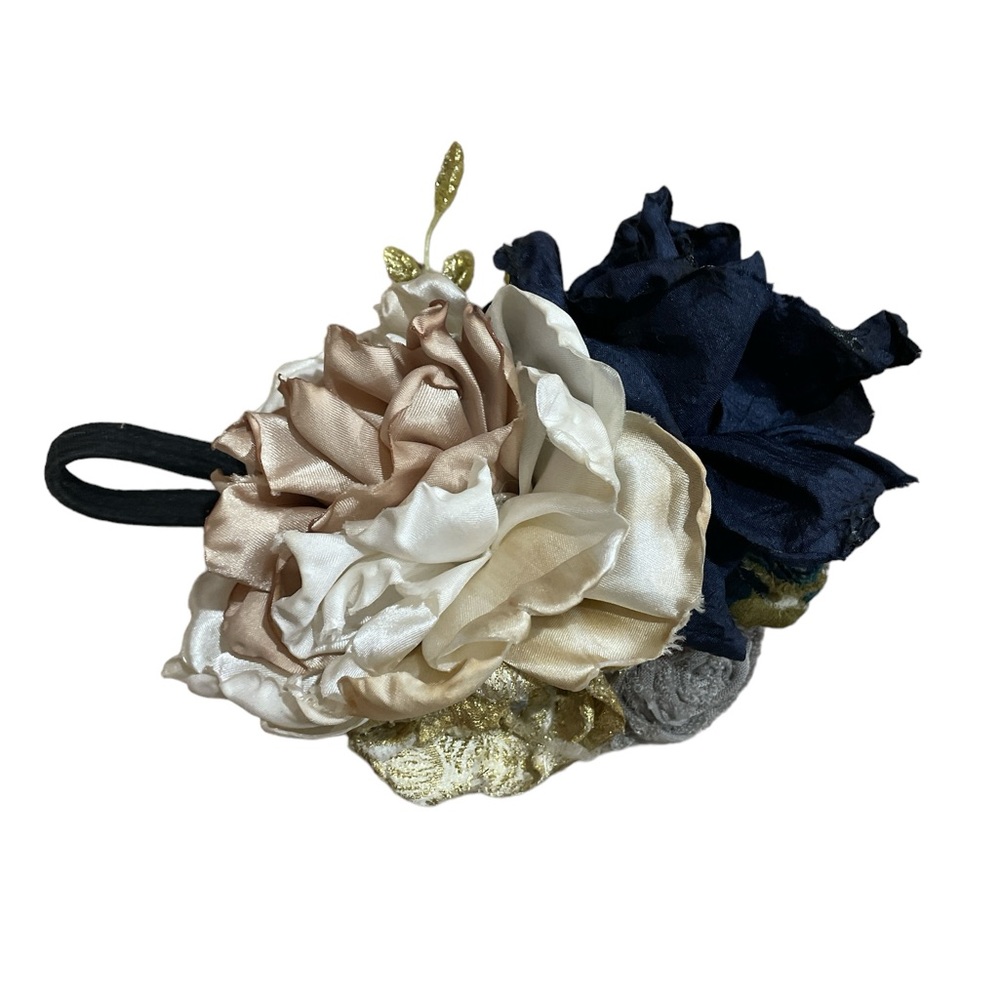 Navy ivory & gold brocade OOAK Fascinator headband or necklace statement piece